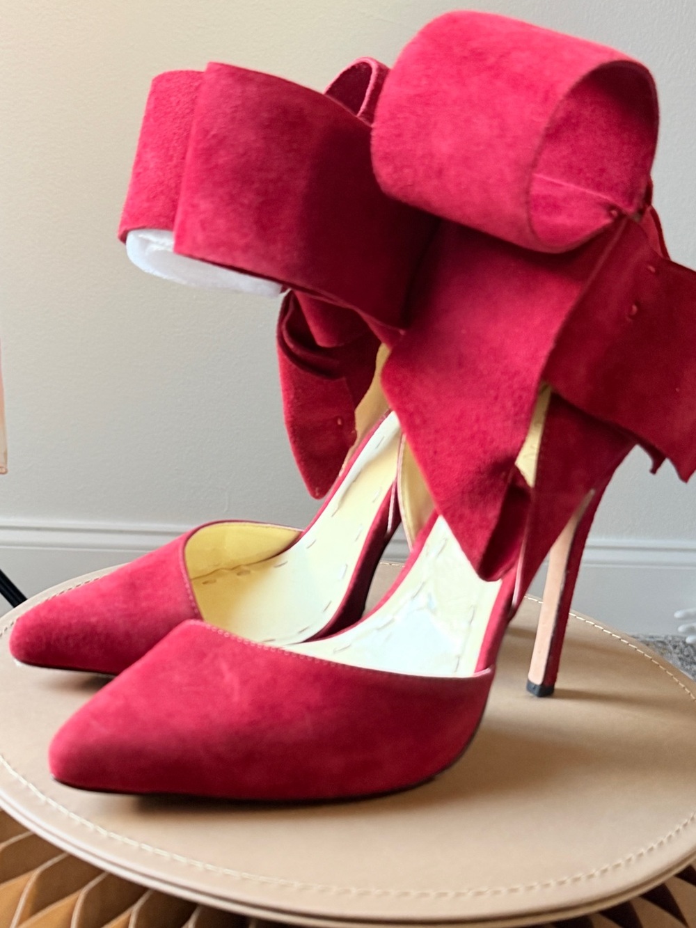 Aminah Red Pointed-Toe Stiletto Heels with Ankle Bow Detail